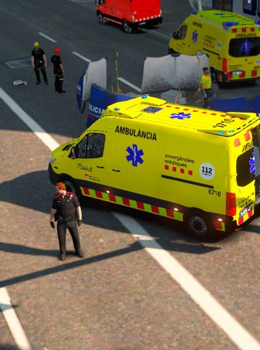Ambulancia del SEM y agentes en un aviso en la calle