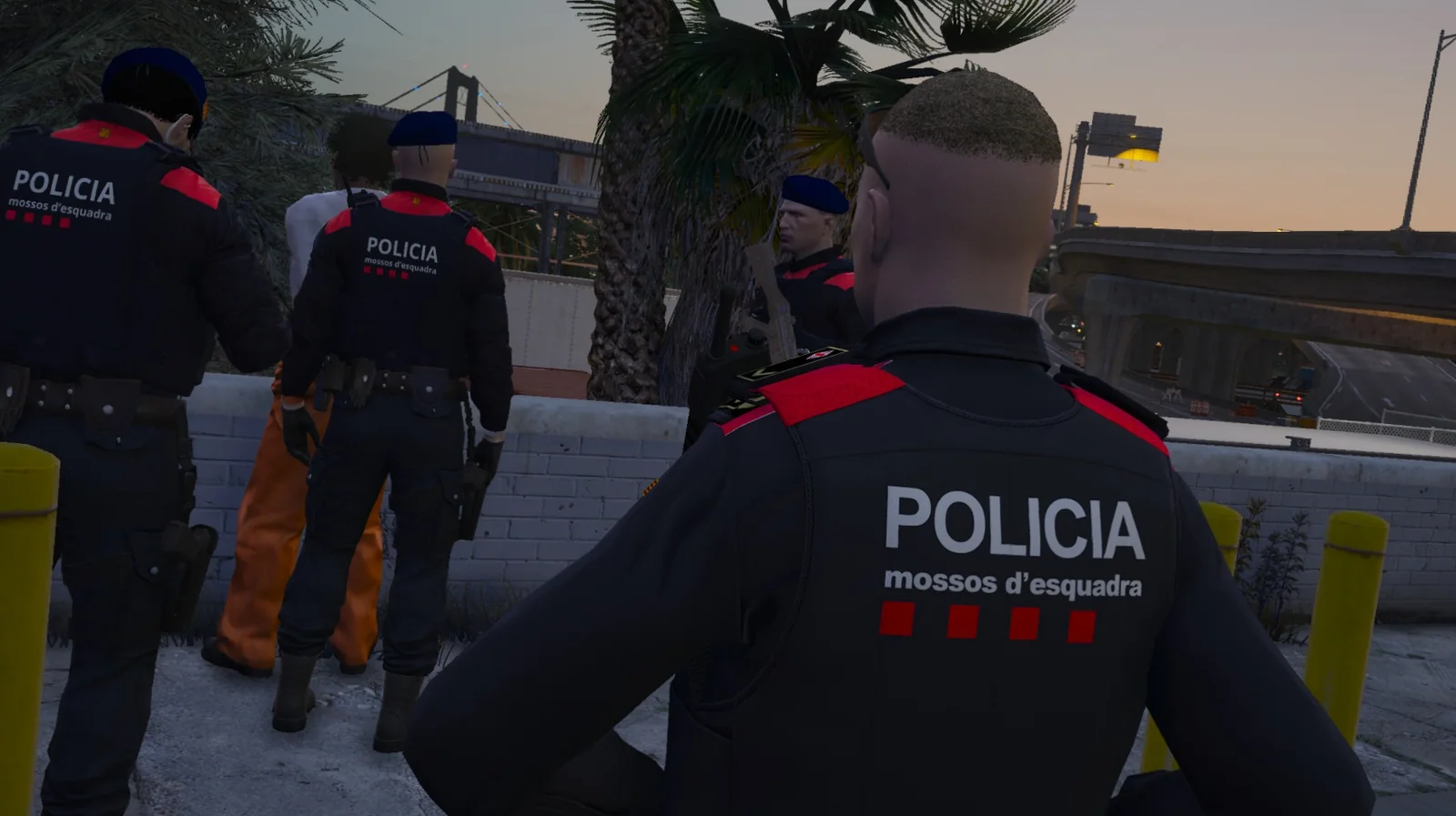 Agentes de Mossos d’Esquadra de espaldas con el uniforme de policía
